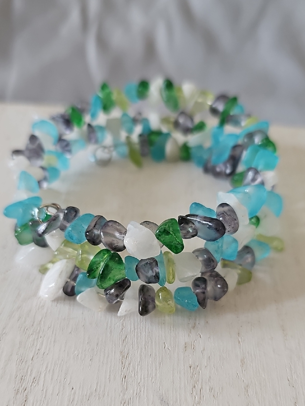 Multicolor Sea Glass Chip Coil Bracelet